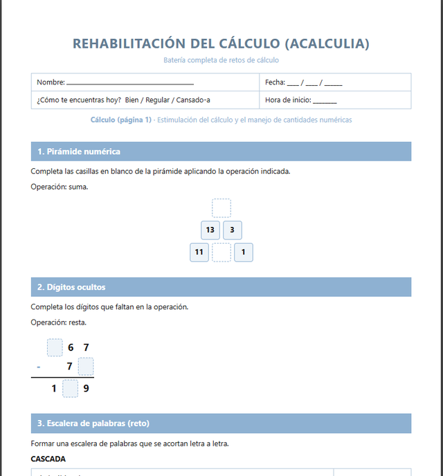 Rehabilitación del cálculo (acalculia)